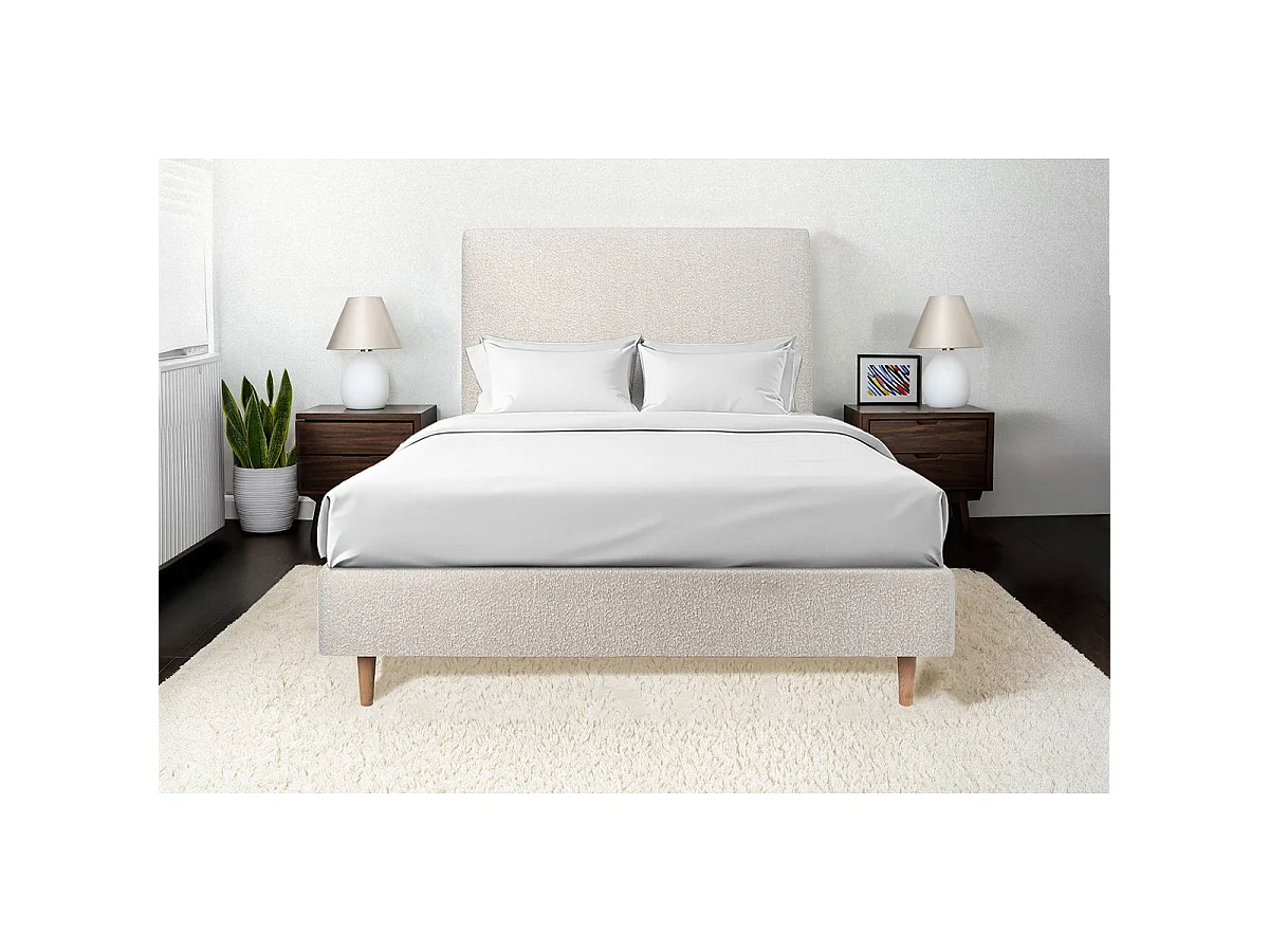 Tete de lit Tapissée Bouclette Beige L 160 cm - Ep 10 cm rembourré