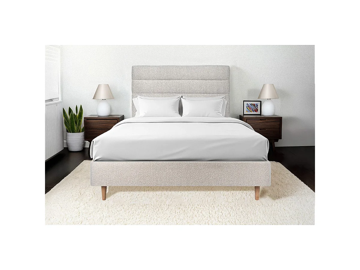 Tete de lit Lignes Bouclette Beige L 140 cm - Ep 10 cm rembourré