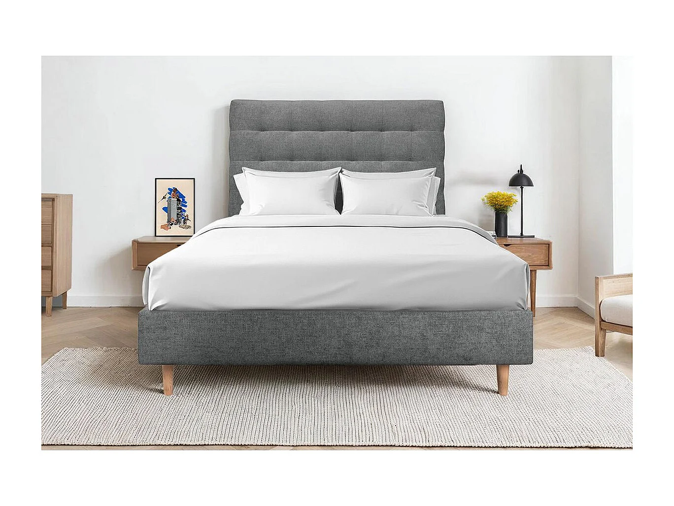 Tete de lit Capitonnée Tissu Gris anthracite L 200 cm - Ep 10 cm rembourré