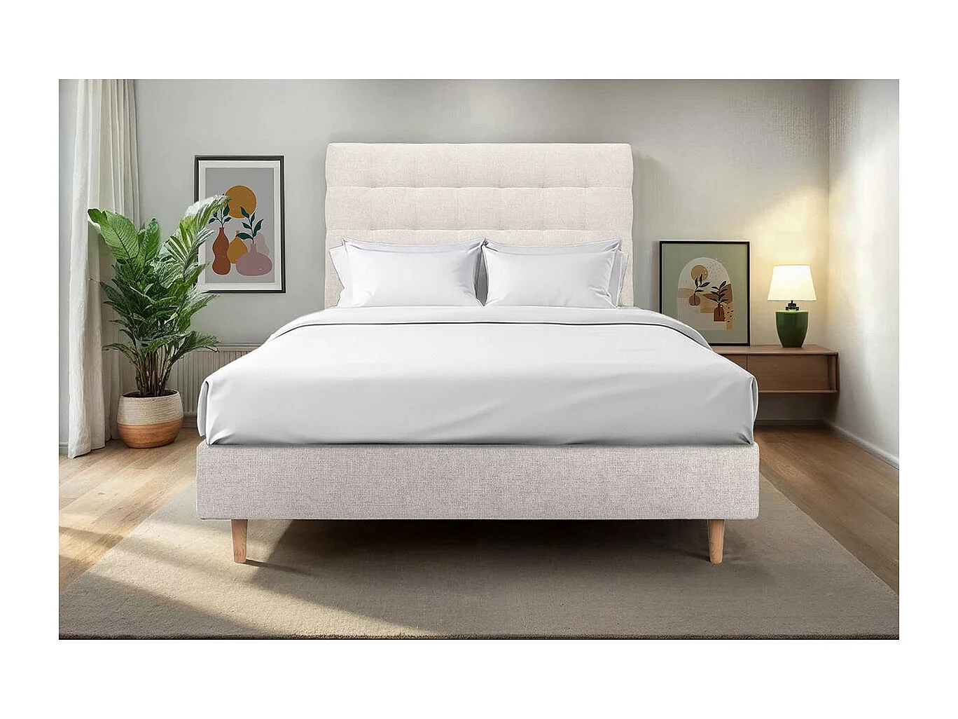 Tete de lit Capitonnée Tissu Beige clair L 140 cm - Ep 10 cm rembourré