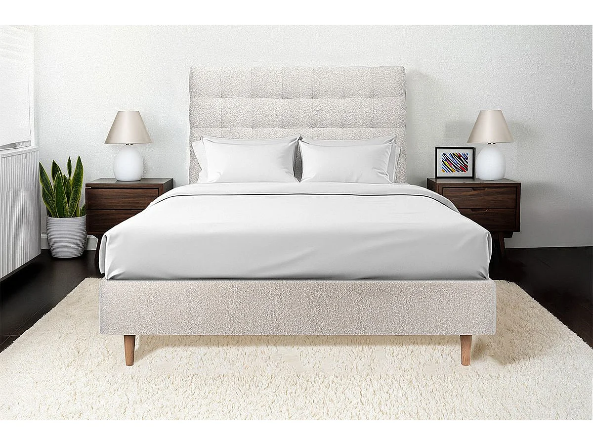 Tete de lit Capitonnée Bouclette Beige L 135 cm - Ep 10 cm rembourré