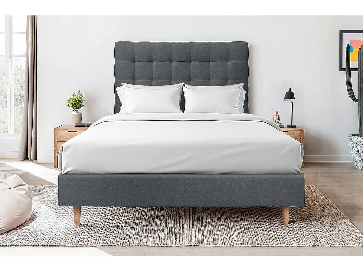 Tete de lit Capitonnée Velours Gris anthracite L 140 cm - Ep 10 cm rembourré