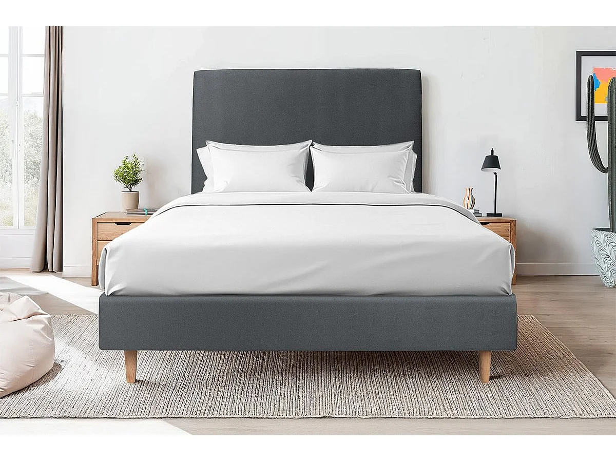 Tete de lit Tapissée Velours Gris anthracite L 200 cm - Ep 10 cm rembourré