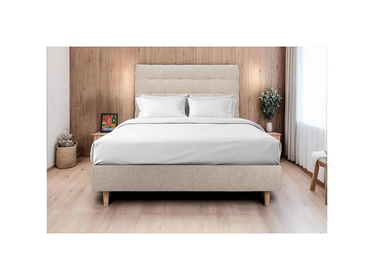 Tete de lit Capitonnée Tissu Beige brun L 140 cm - Ep 10 cm rembourré
