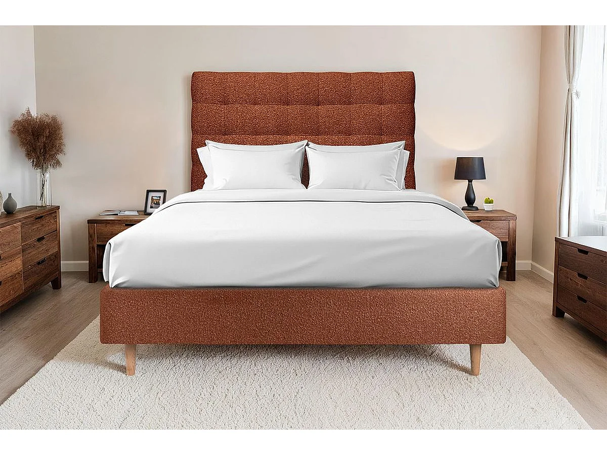 Tete de lit Capitonnée Bouclette Terracotta L 200 cm - Ep 10 cm rembourré