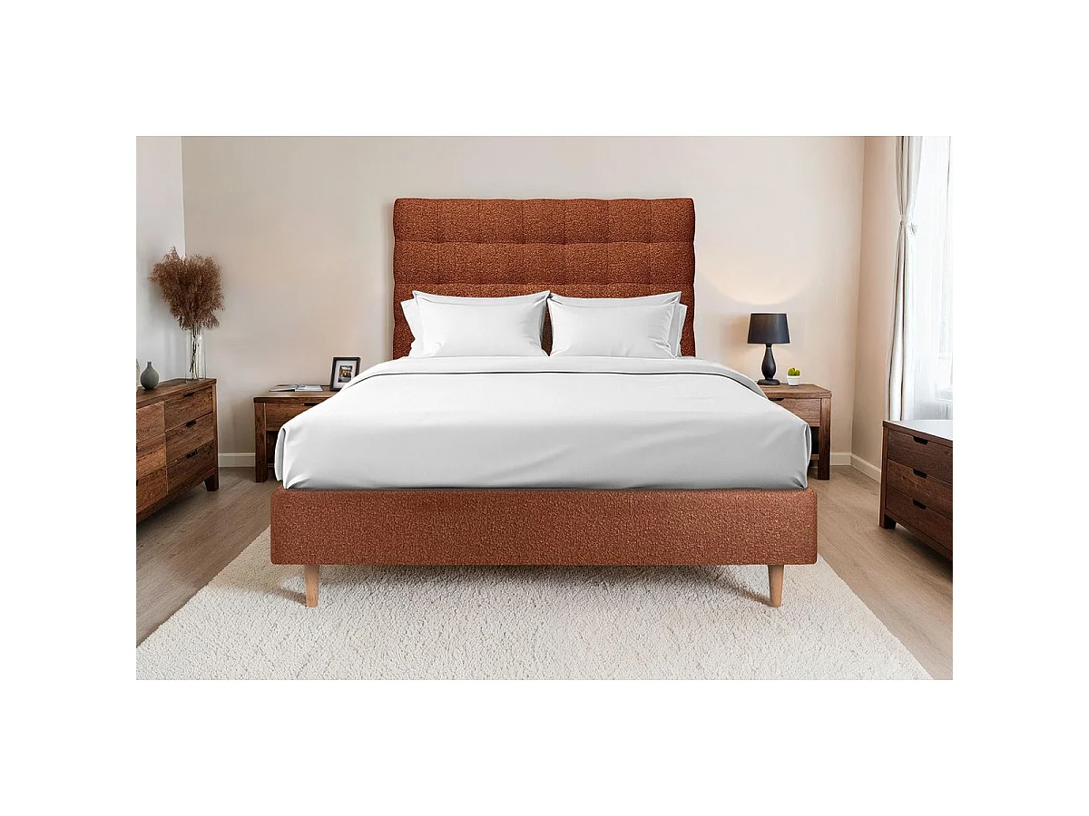 Tete de lit Capitonnée Bouclette Terracotta L 200 cm - Ep 10 cm rembourré