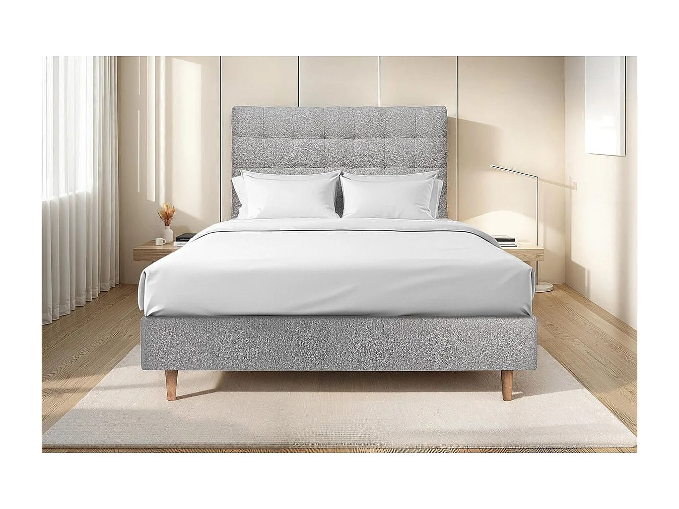 Tete de lit Capitonnée Bouclette Gris L 180 cm - Ep 10 cm rembourré