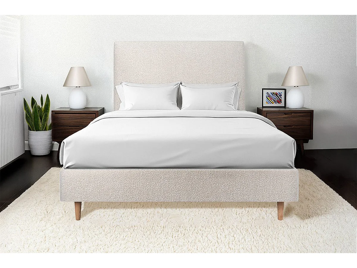 Tete de lit Tapissée Bouclette Beige L 150 cm - Ep 10 cm rembourré