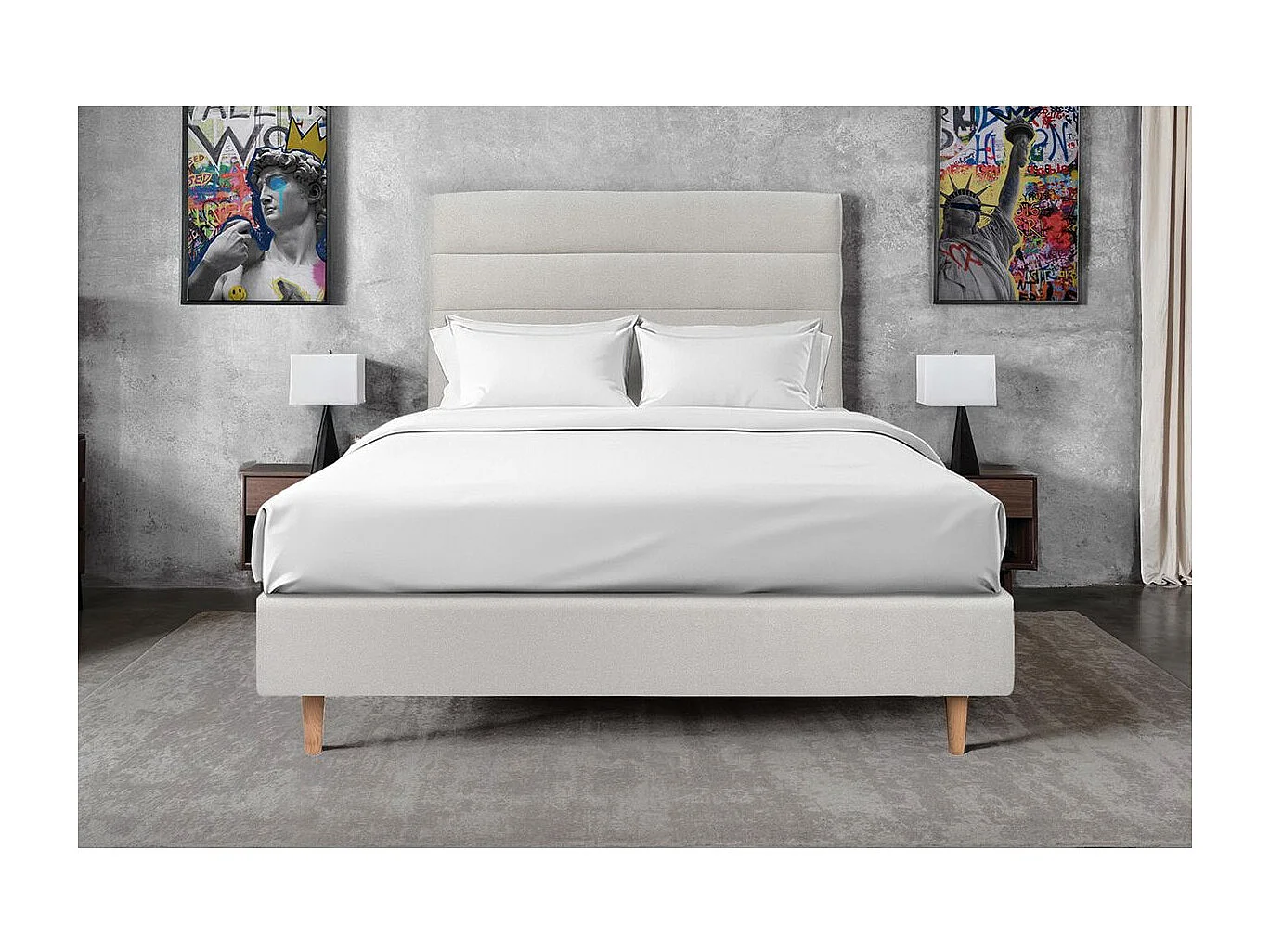 Tete de lit Lignes Velours Gris clair L 180 cm - Ep 10 cm rembourré