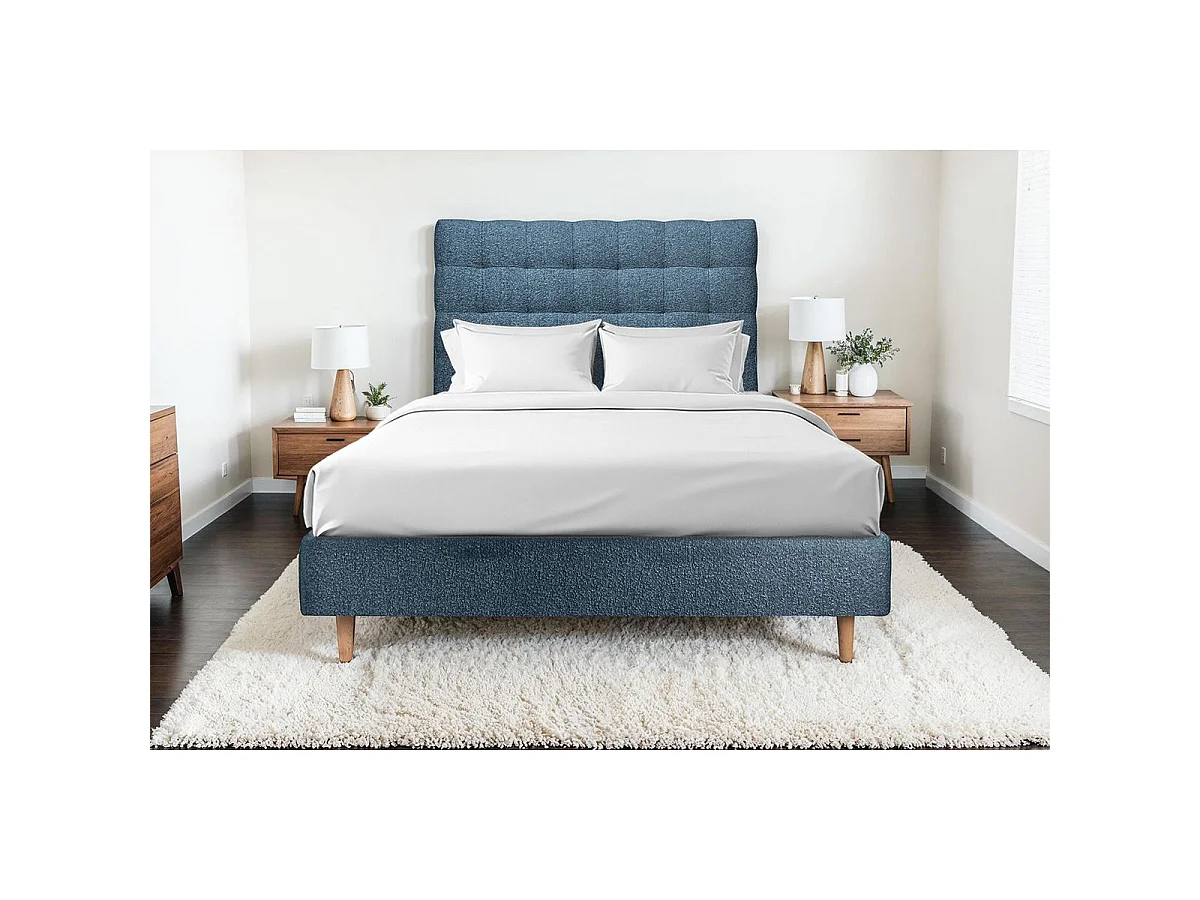 Tete de lit Capitonnée Bouclette Bleue L 160 cm - Ep 10 cm rembourré