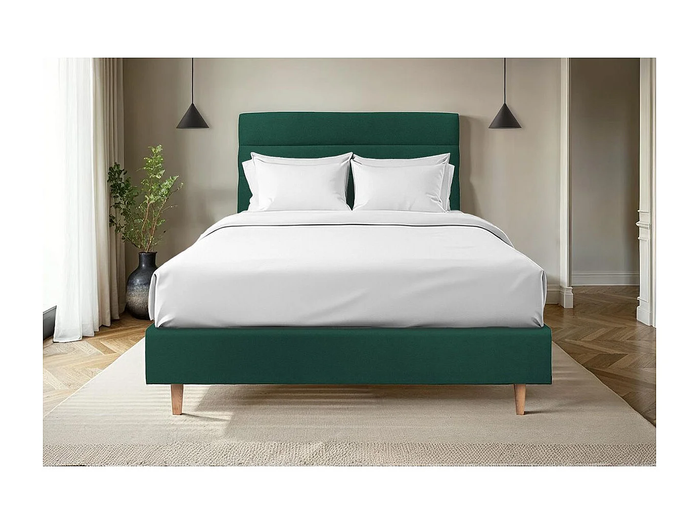 Tete de lit Lignes Velours Vert L 150 cm - Ep 10 cm rembourré