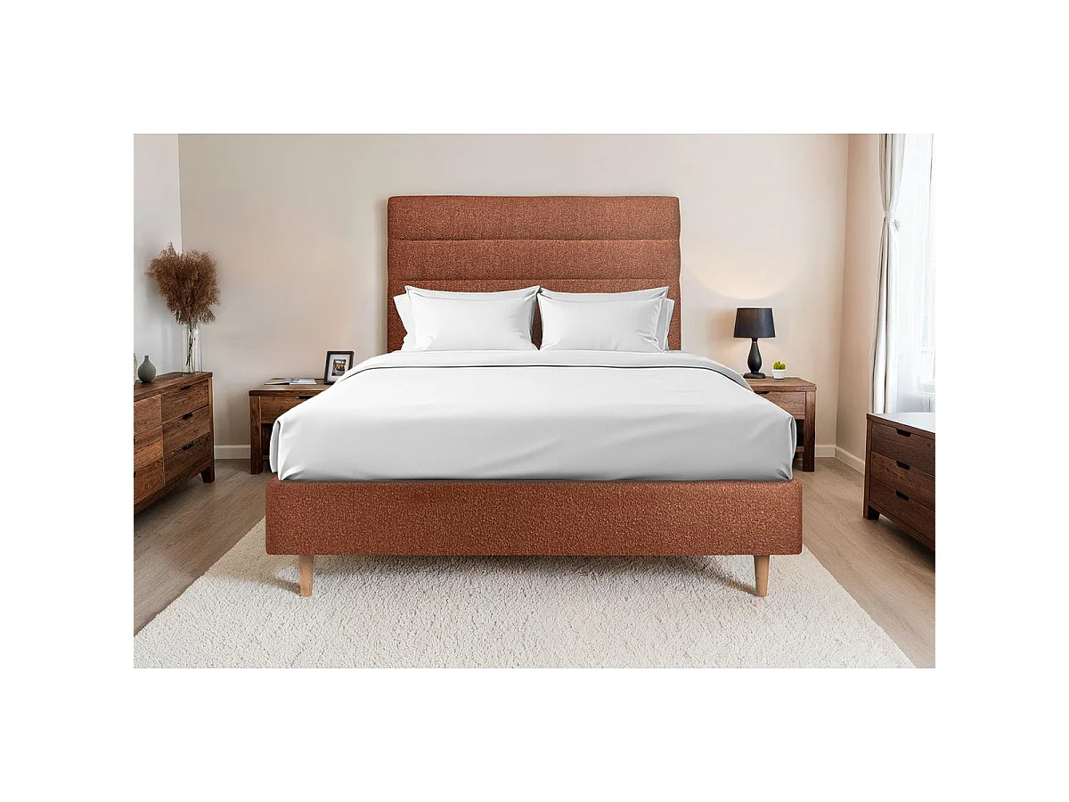 Tete de lit Lignes Bouclette Terracotta L 135 cm - Ep 10 cm rembourré