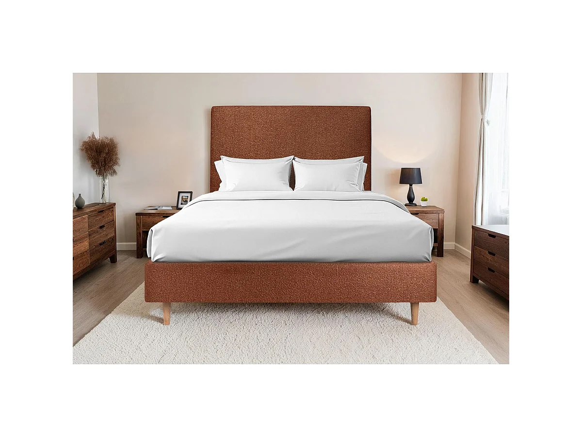 Tete de lit Tapissée Bouclette Terracotta L 180 cm - Ep 10 cm rembourré
