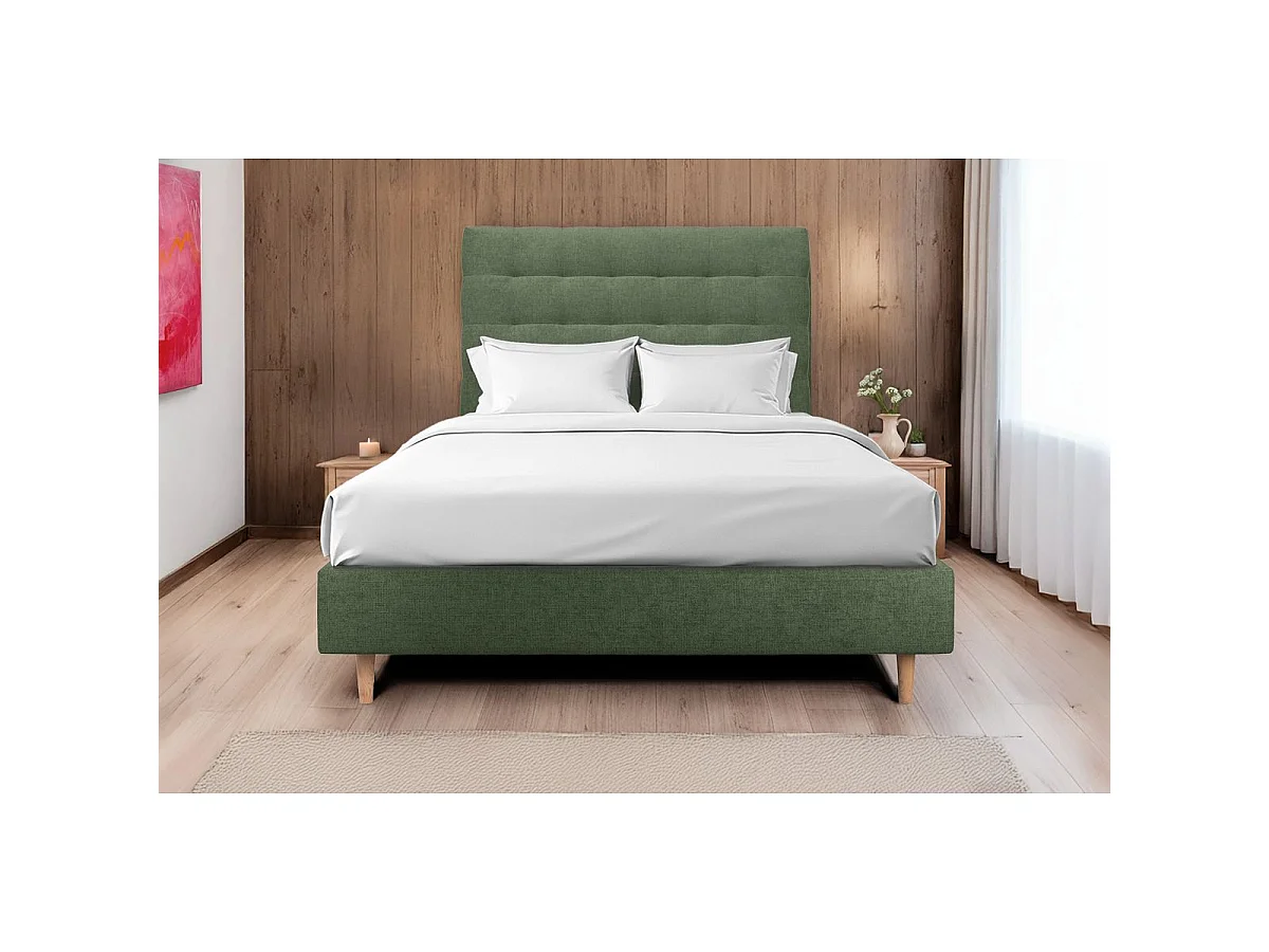 Tete de lit Capitonnée Tissu Vert L 160 cm - Ep 10 cm rembourré
