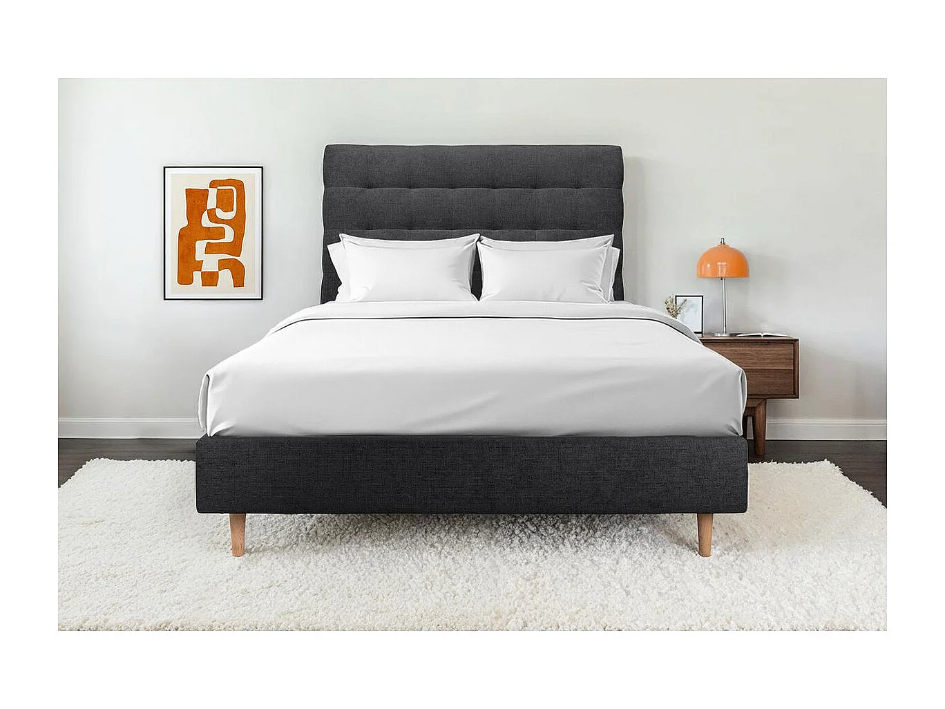 Tete de lit Capitonnée Tissu Noir L 160 cm - Ep 10 cm rembourré