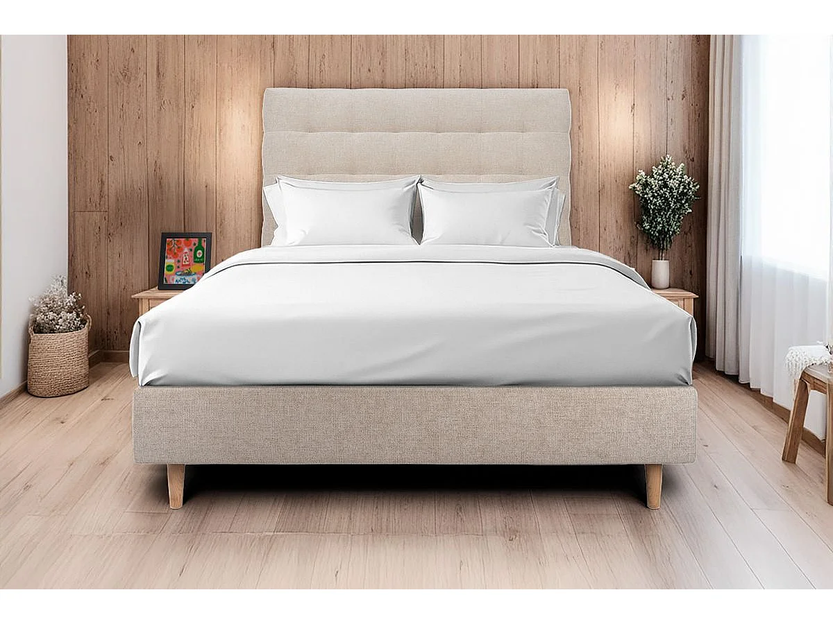 Tete de lit Capitonnée Tissu Beige brun L 135 cm - Ep 10 cm rembourré