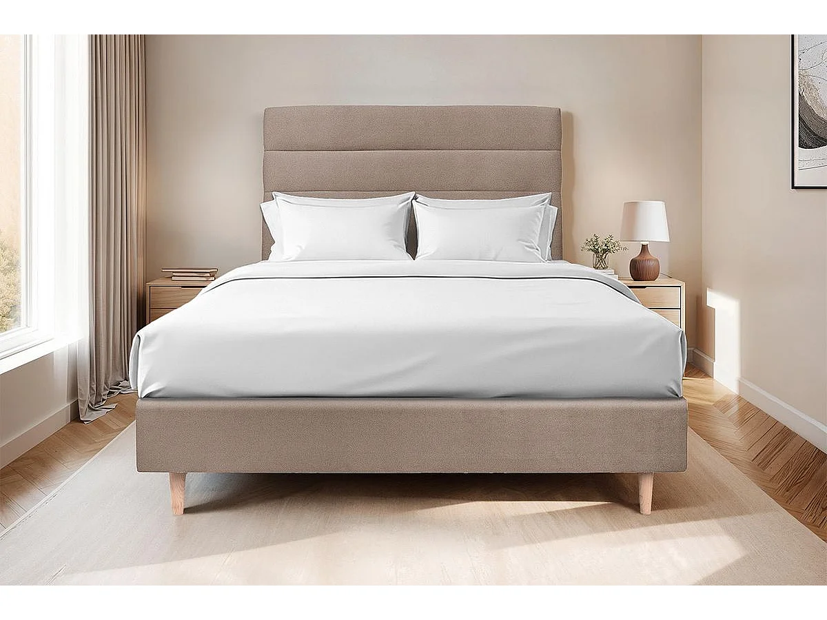 Tete de lit Lignes Velours Taupe L 200 cm - Ep 10 cm rembourré