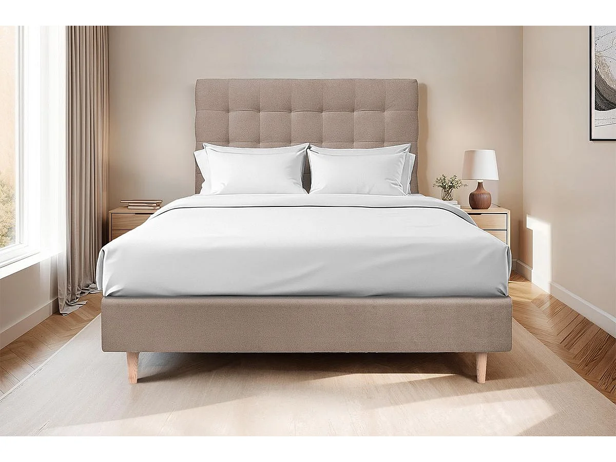 Tete de lit Capitonnée Velours Taupe L 200 cm - Ep 10 cm rembourré