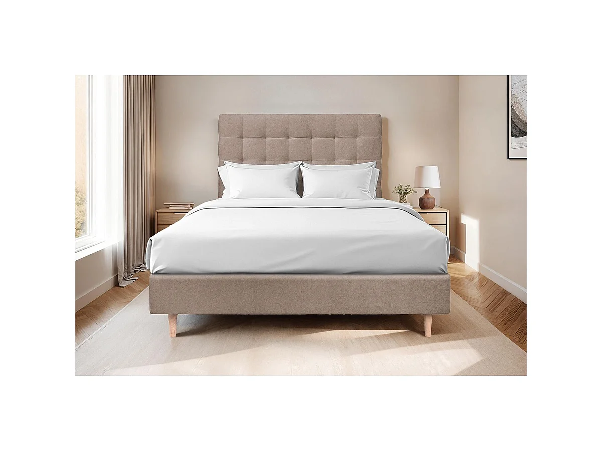 Tete de lit Capitonnée Velours Taupe L 200 cm - Ep 10 cm rembourré