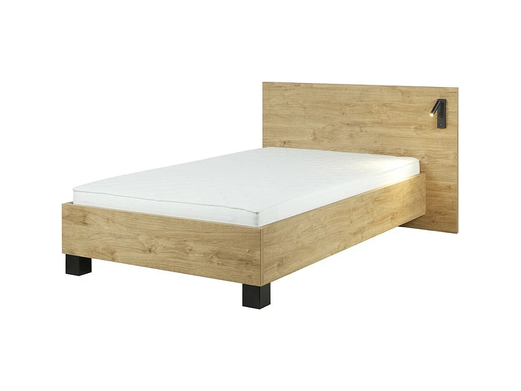 Lit enfant 90x200 collection MORGANE avec éclairage en applique orientable intégré - Coloris chêne doré