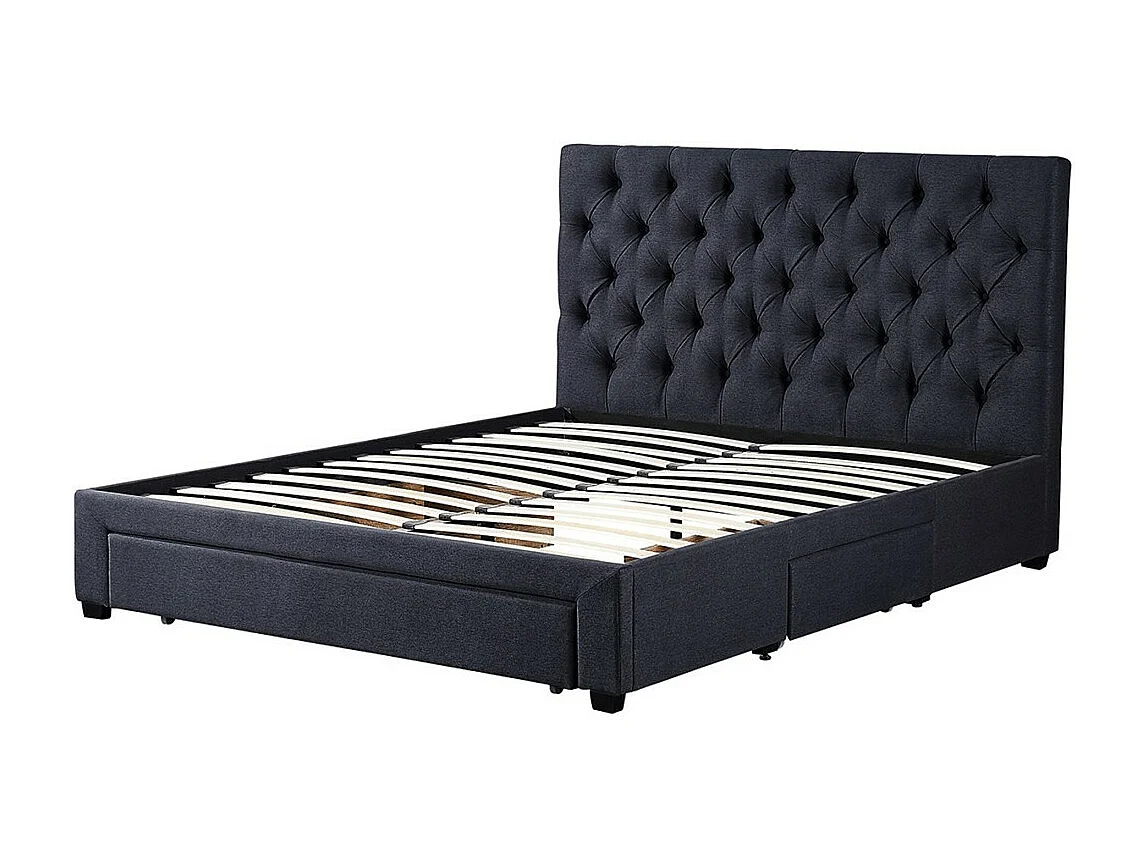 Lit avec 3 tiroirs INIT – 160x200 cm – Coloris gris – Sommier inclus – Design moderne et fonctionnel