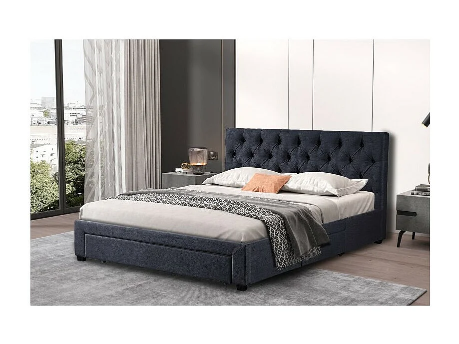 Lit avec 3 tiroirs INIT – 160x200 cm – Coloris gris – Sommier inclus – Design moderne et fonctionnel