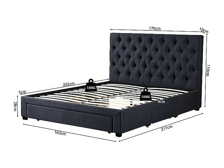 Lit avec 3 tiroirs INIT – 160x200 cm – Coloris gris – Sommier inclus – Design moderne et fonctionnel