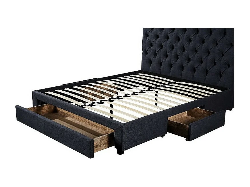 Lit avec 3 tiroirs INIT – 160x200 cm – Coloris gris – Sommier inclus – Design moderne et fonctionnel