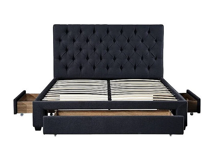 Lit avec 3 tiroirs INIT – 160x200 cm – Coloris gris – Sommier inclus – Design moderne et fonctionnel