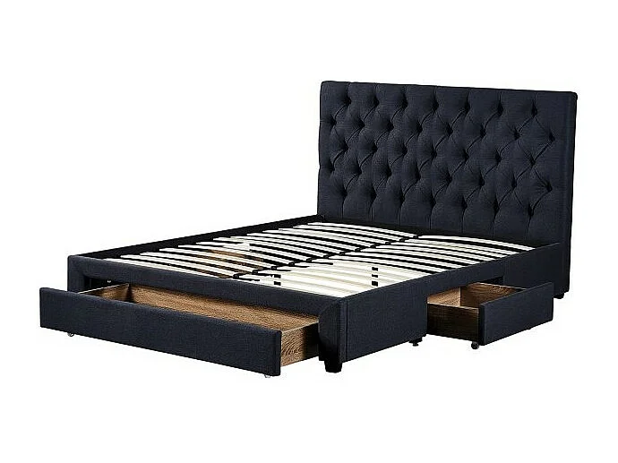 Lit avec 3 tiroirs INIT – 160x200 cm – Coloris gris – Sommier inclus – Design moderne et fonctionnel