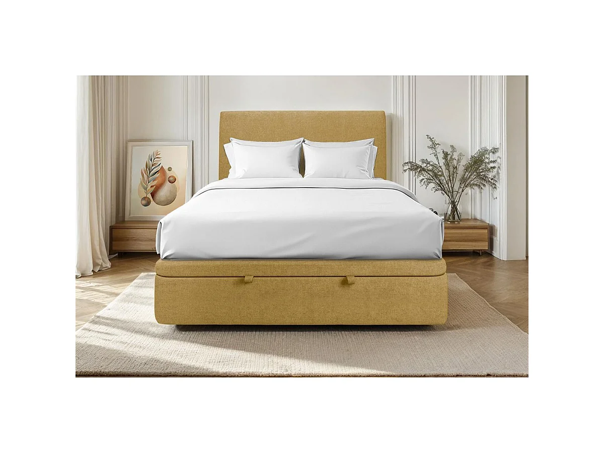 Sommier Coffre Tissu Jaune 140x200 H39cm