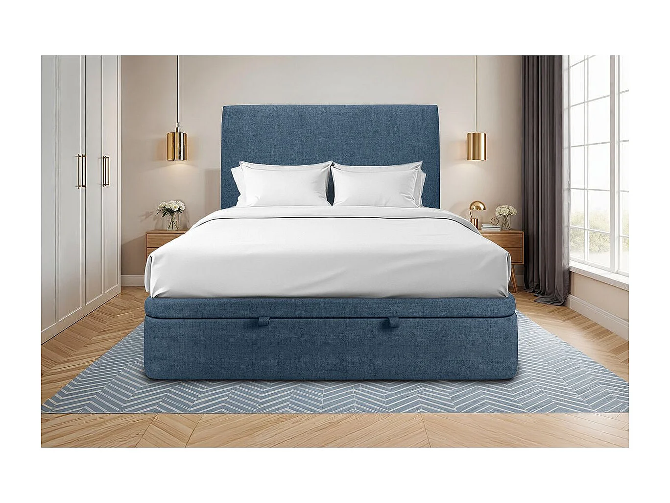 Sommier Coffre Tissu Bleu 140x200 H39cm