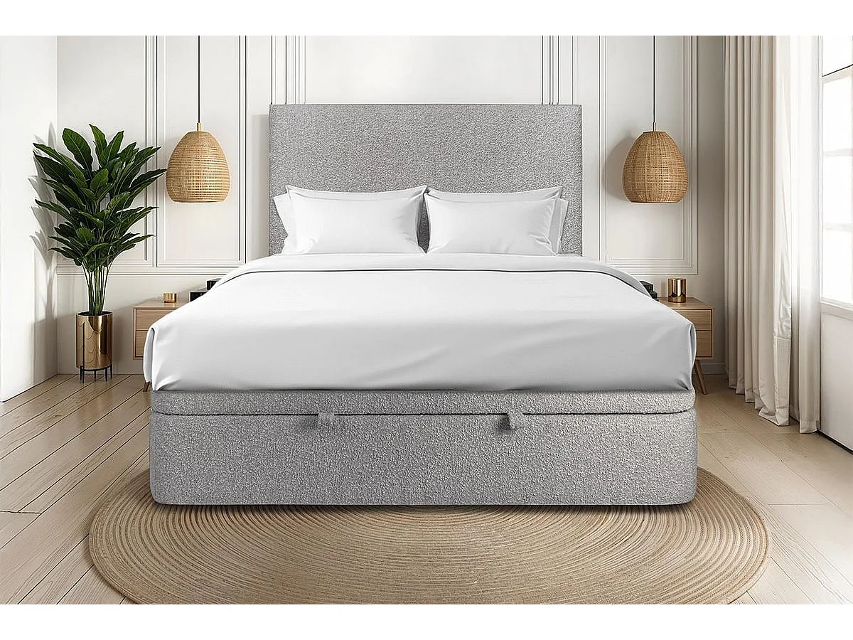 Sommier Coffre Bouclette Gris 160x200 H39cm