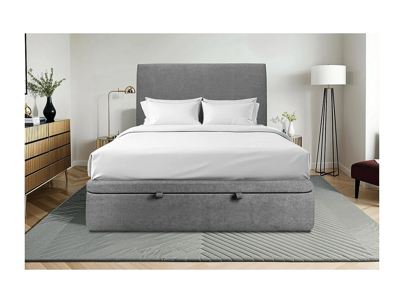 Sommier Coffre Tissu Gris anthracite 180x200 H39cm