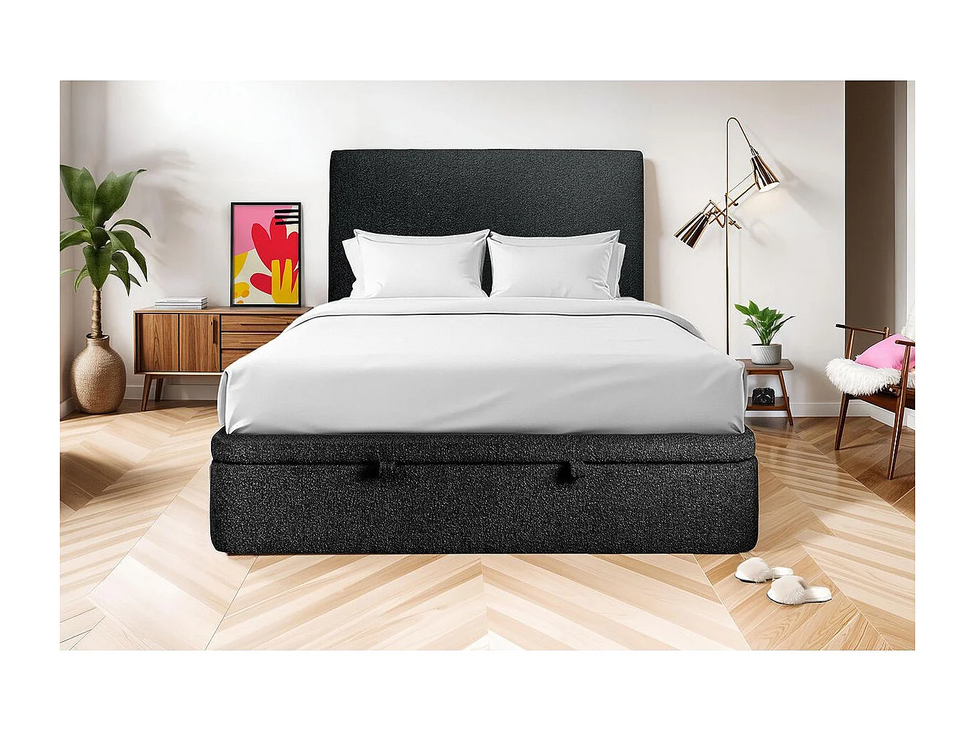 Sommier Coffre Bouclette Noir 180x200 H39cm