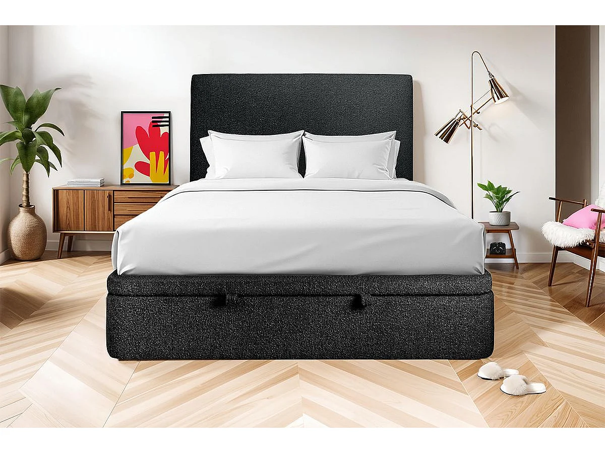 Sommier Coffre Bouclette Noir 180x200 H39cm