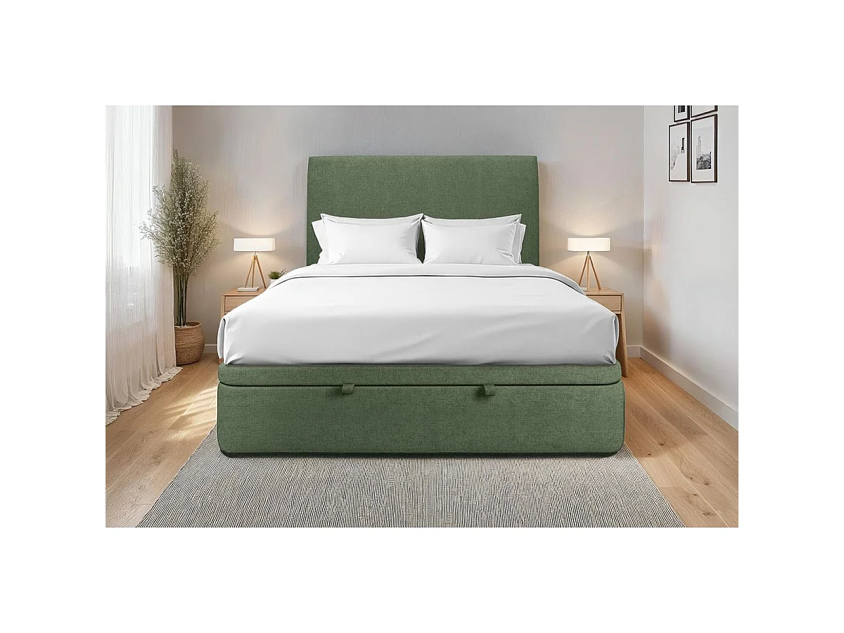 Sommier Coffre Tissu Vert 180x200 H39cm