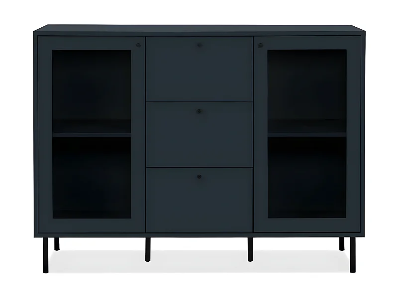 Buffet 3 Tiroirs 2 Portes Vitrées Bleu Marine L120 cm - BOGOTA
