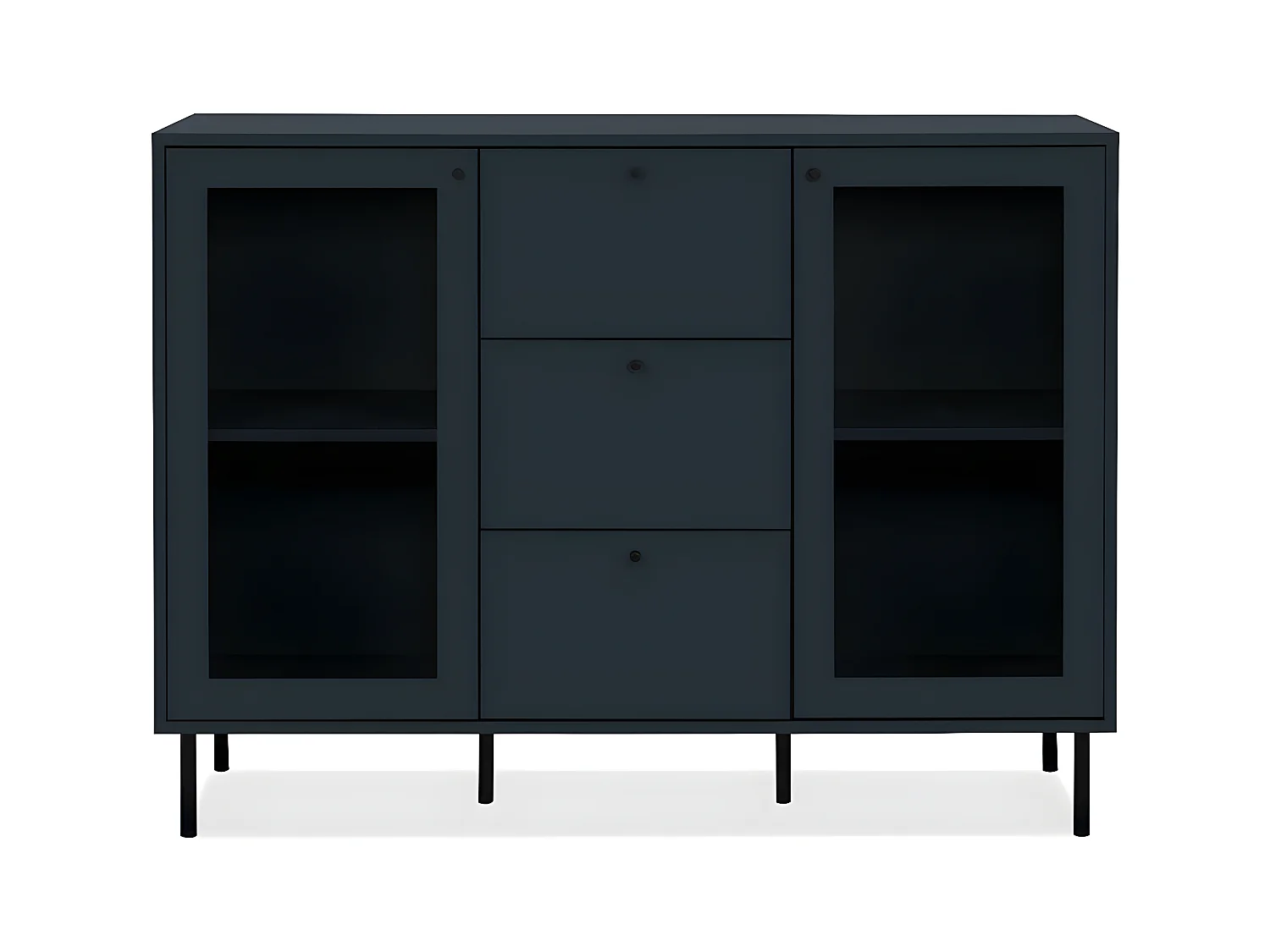 Buffet 3 Tiroirs 2 Portes Vitrées Bleu Marine L120 cm - BOGOTA