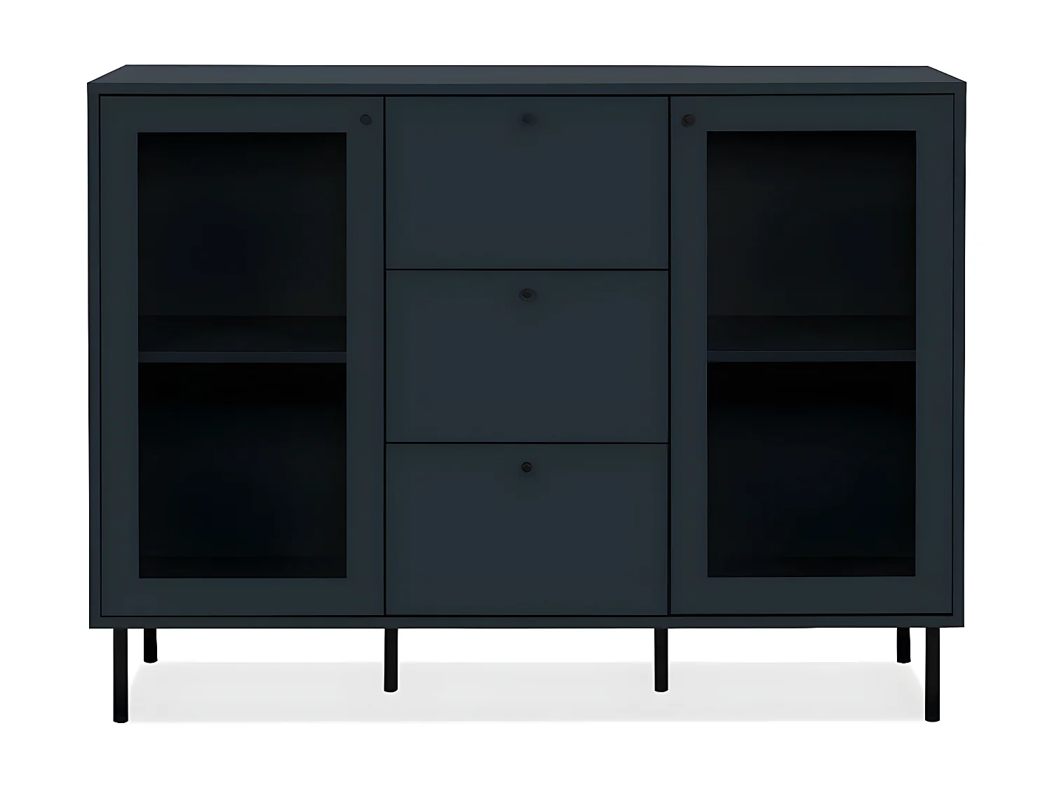 Buffet 3 Tiroirs 2 Portes Vitrées Bleu Marine L120 cm - BOGOTA