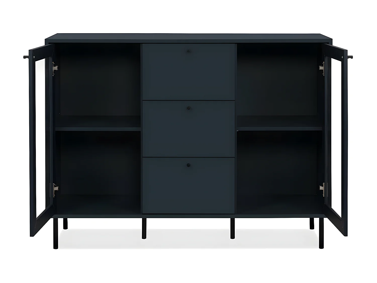 Buffet 3 Tiroirs 2 Portes Vitrées Bleu Marine L120 cm - BOGOTA