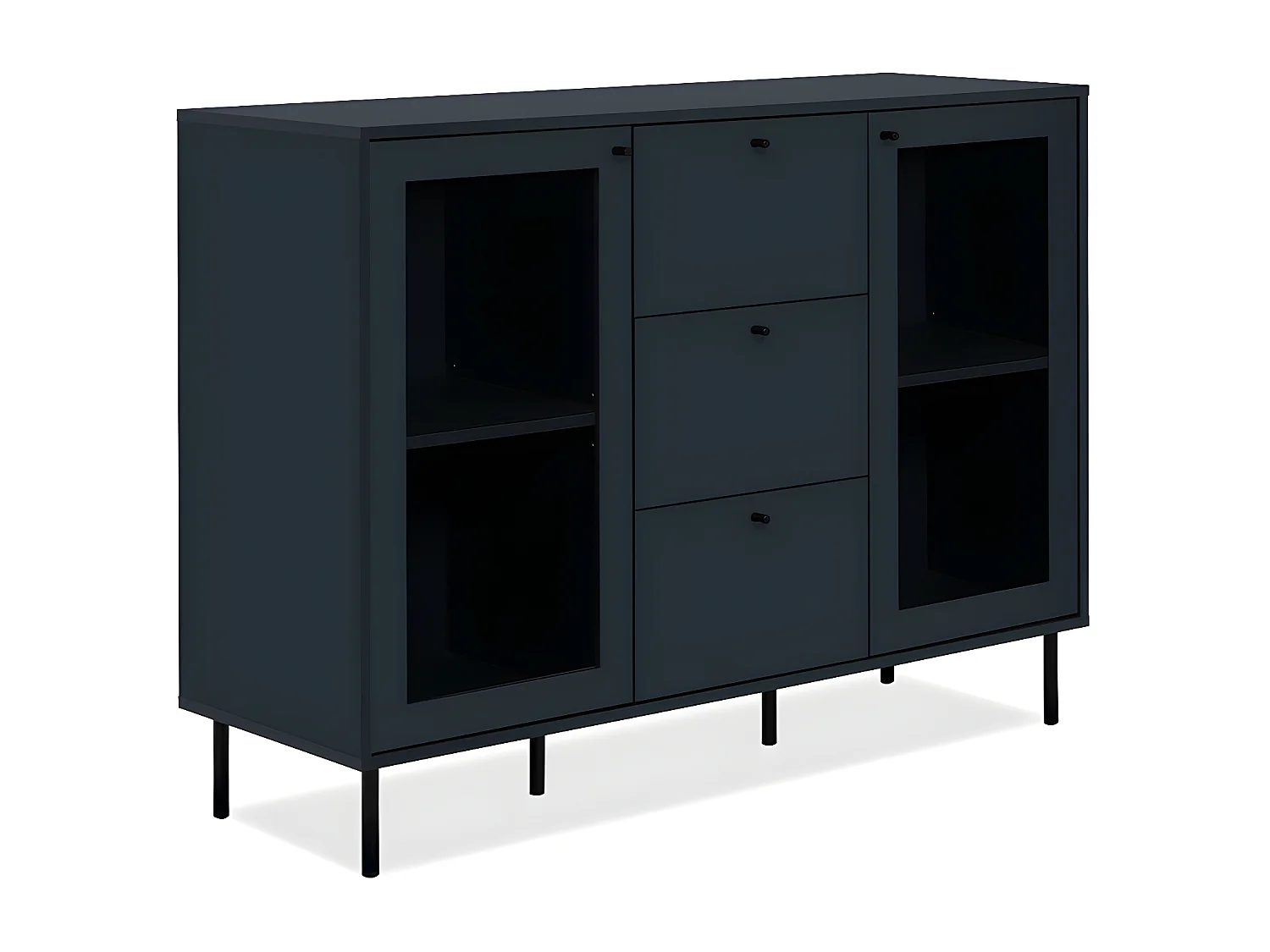 Buffet 3 Tiroirs 2 Portes Vitrées Bleu Marine L120 cm - BOGOTA