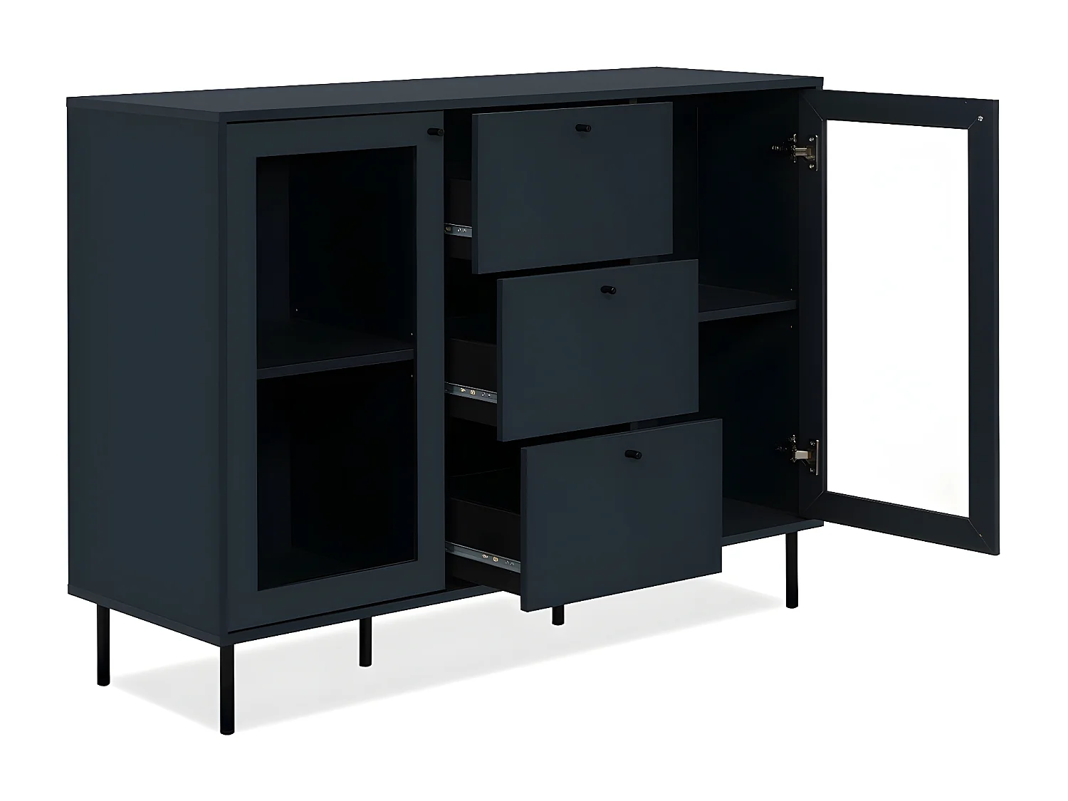 Buffet 3 Tiroirs 2 Portes Vitrées Bleu Marine L120 cm - BOGOTA