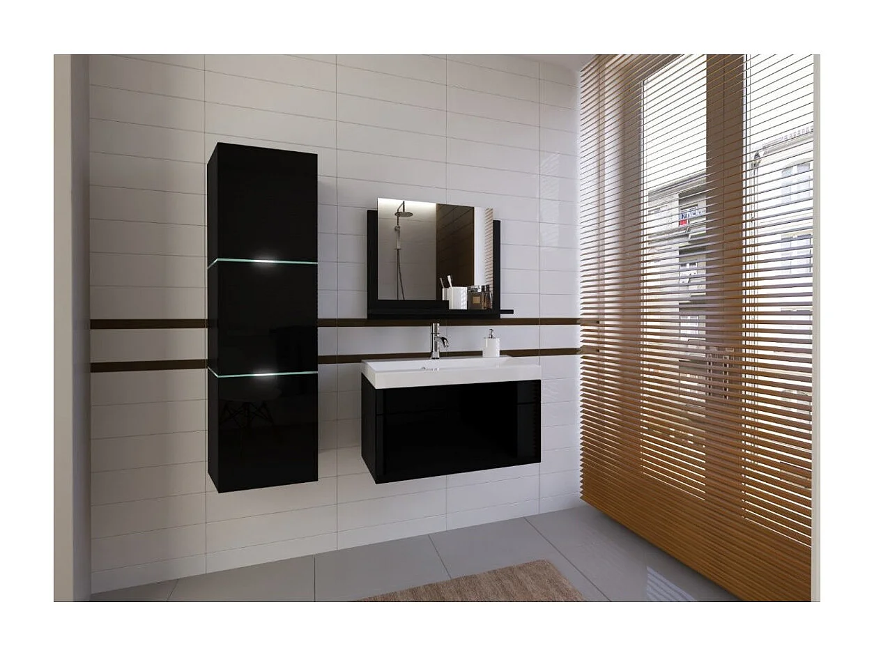 Conjunto de muebles de baño negro, colección OWL. Columna, mueble bajo lavabo, lavabo de 80 cm.