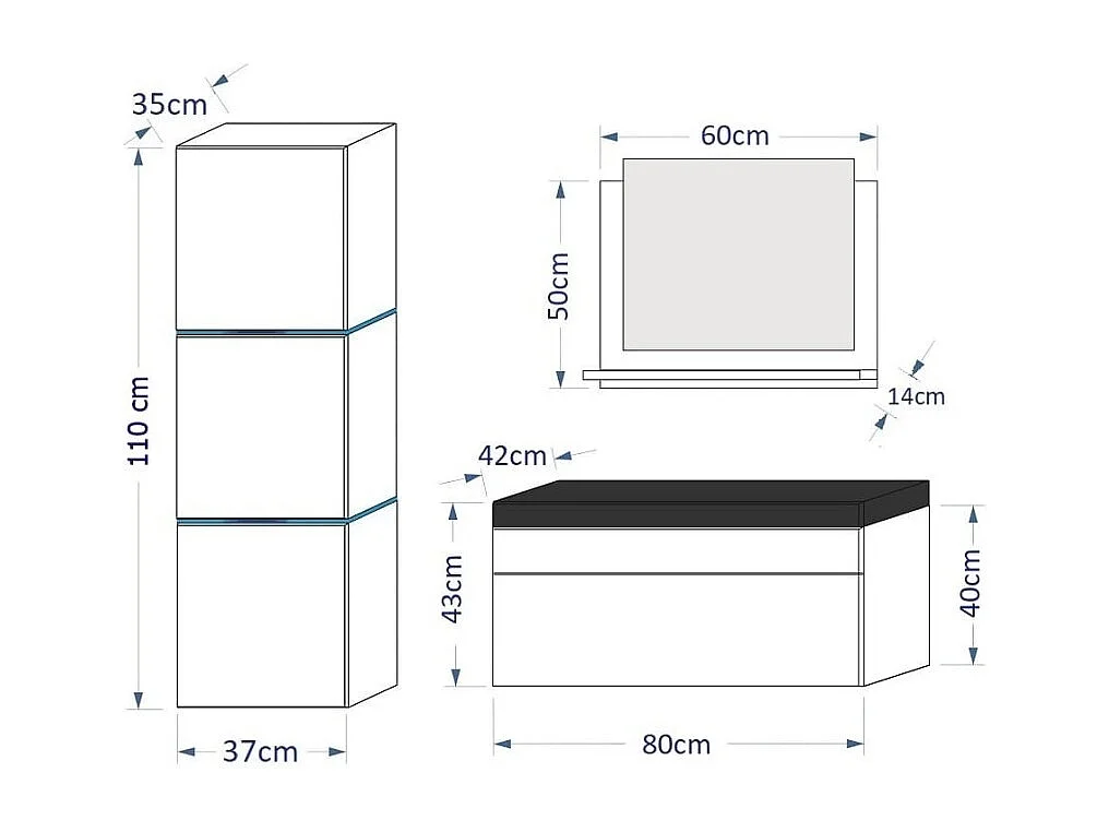Conjunto de muebles de baño negro, colección OWL. Columna, mueble bajo lavabo, lavabo de 80 cm.