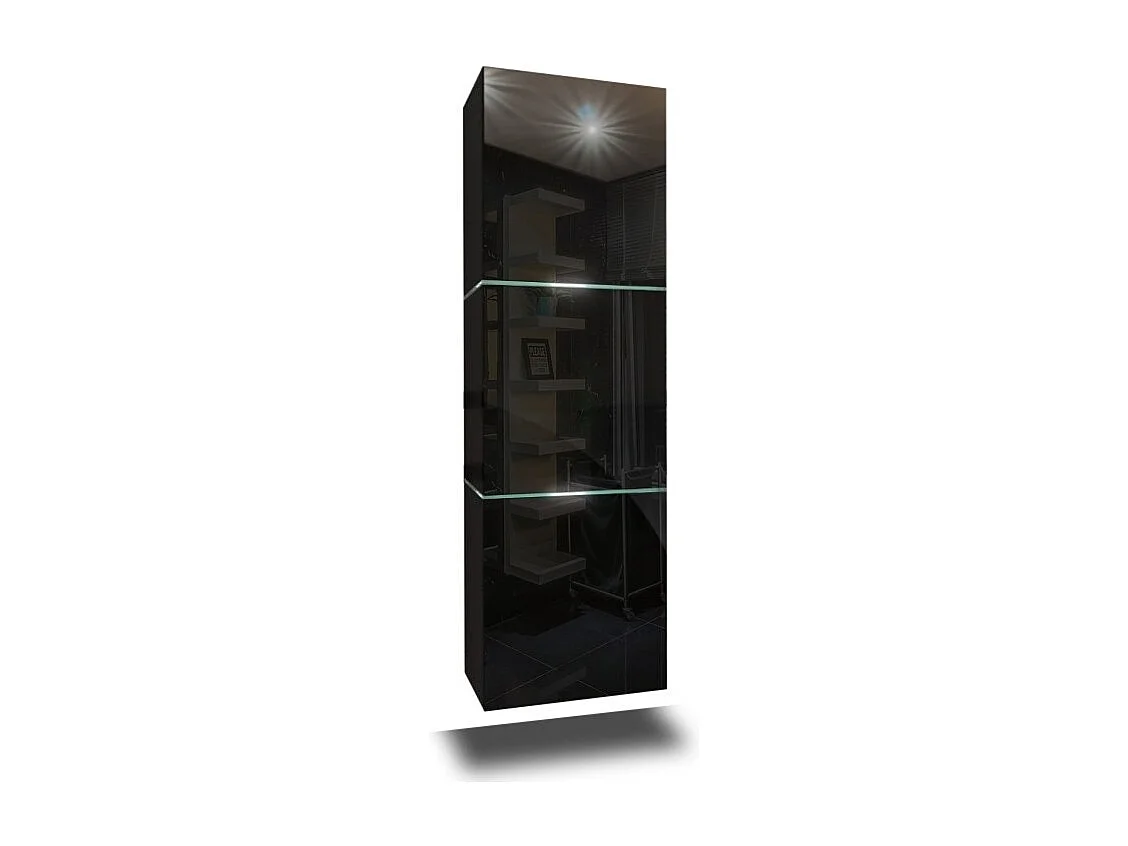 Conjunto de muebles para baño negro colección OWL, columna, mueble bajo lavabo de 60 cm, espejo, sifón y LEDs.