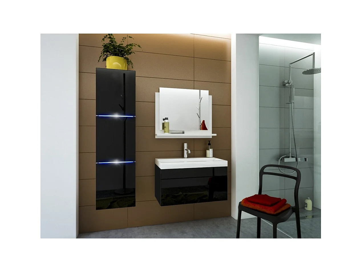 Ensemble meubles de salle de bain noir collection RAVEN. Colonne, meuble sous vasque, vasque 80cm