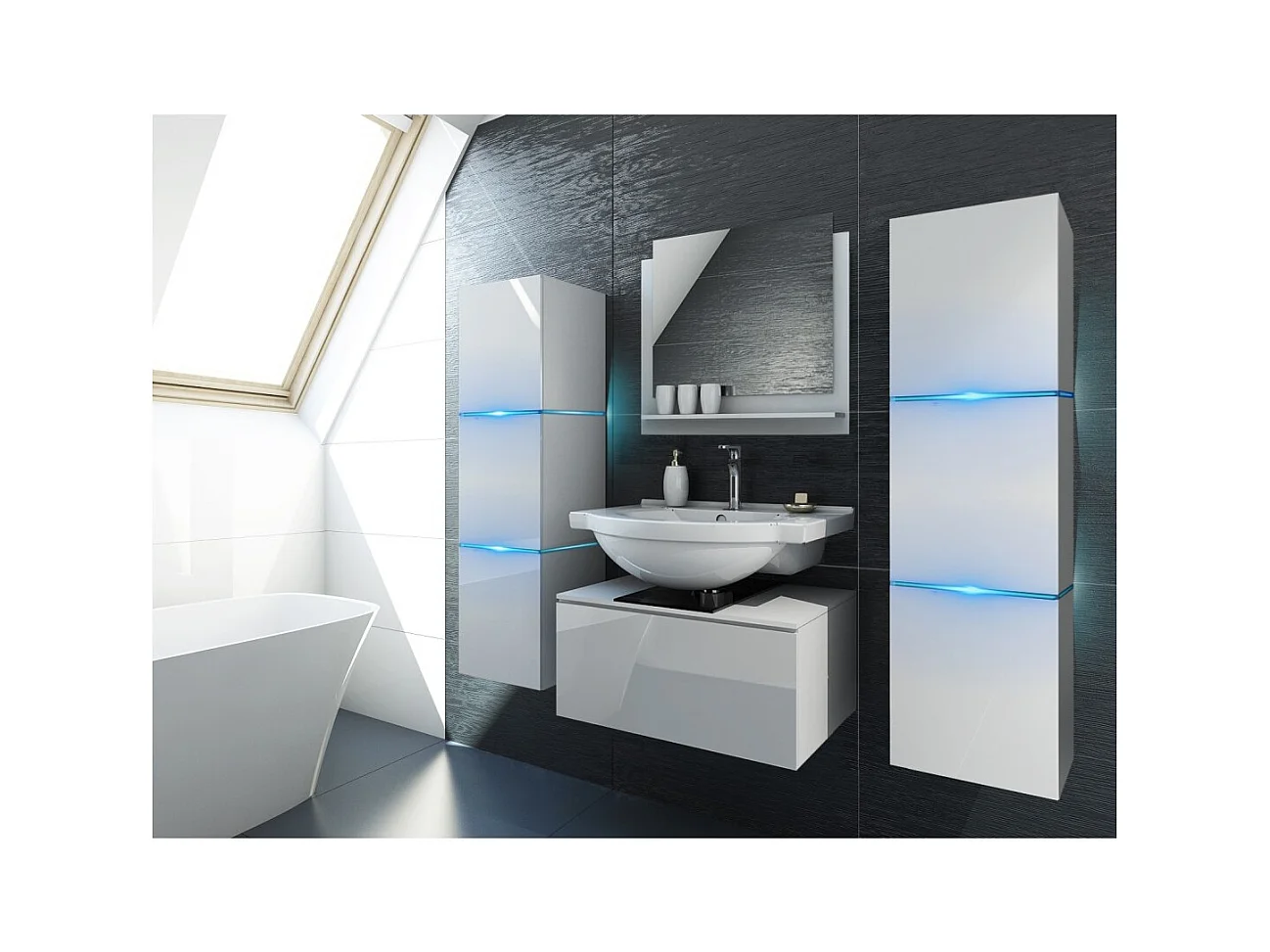 Ensemble meubles de salle de bain blanc collection OWL. 2 colonnes 37x110x35, meuble sous vasque