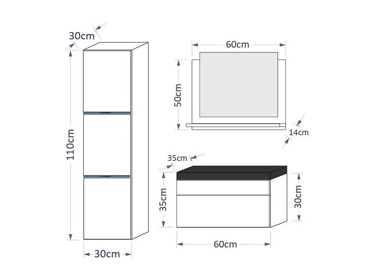 Ensemble meubles de salle de bain blanc complet collection RAVEN.