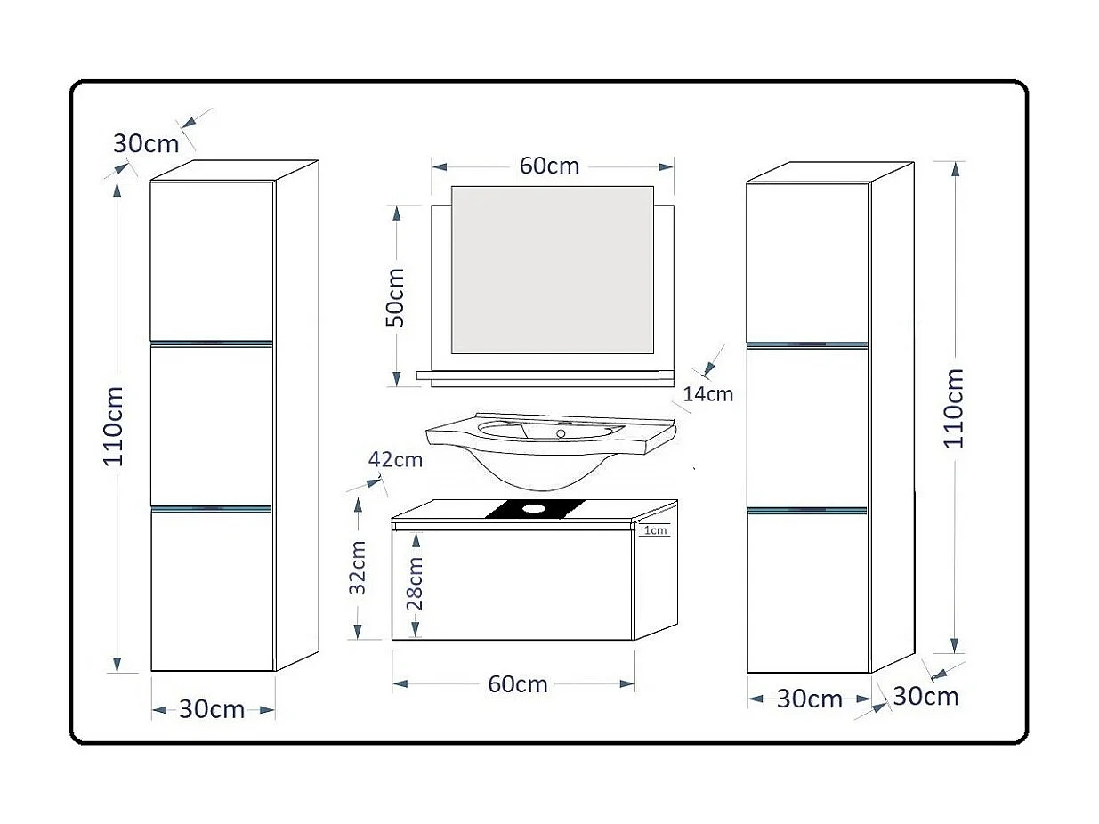 Ensemble 3 meubles de salle de bain noir collection OWL. 2 Colonnes, meuble sous vasque, miroir